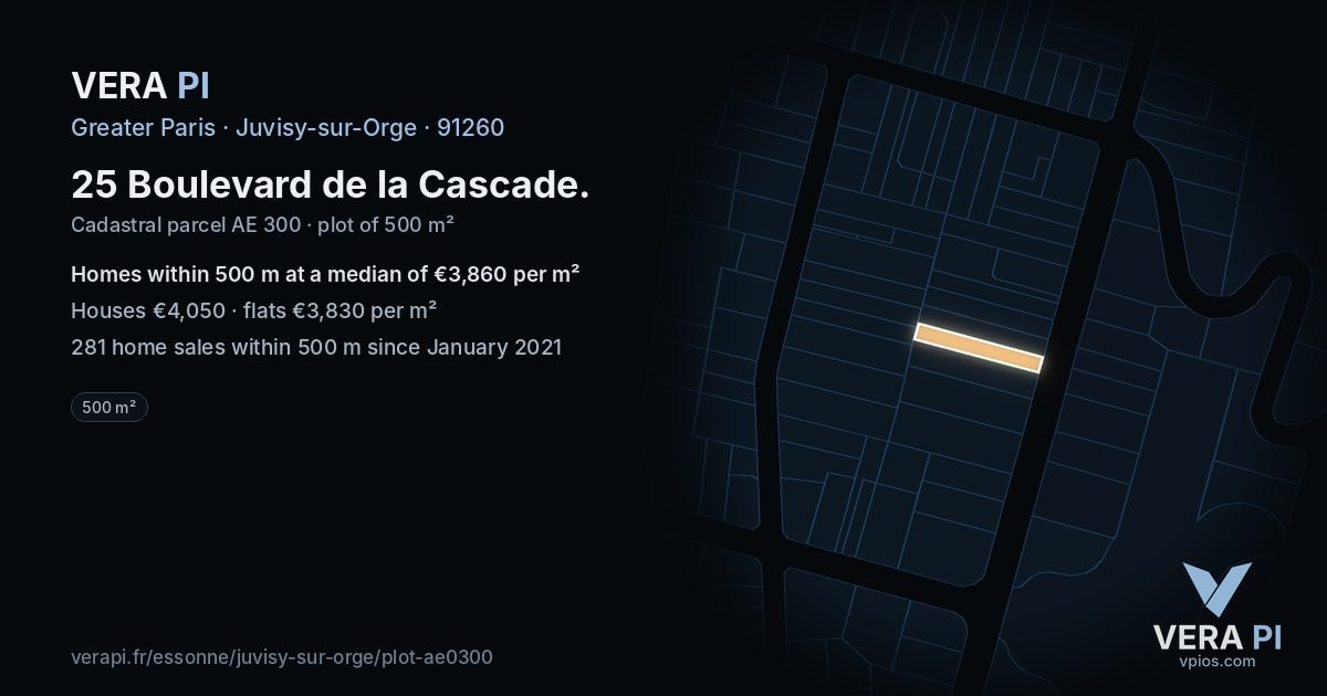 25 Boulevard de la Cascade, Juvisy-sur-Orge at night – the plot lit, the parcels around coloured by the prices near them