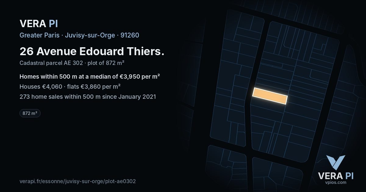 26 Avenue Edouard Thiers, Juvisy-sur-Orge at night – the plot lit, the parcels around coloured by the prices near them