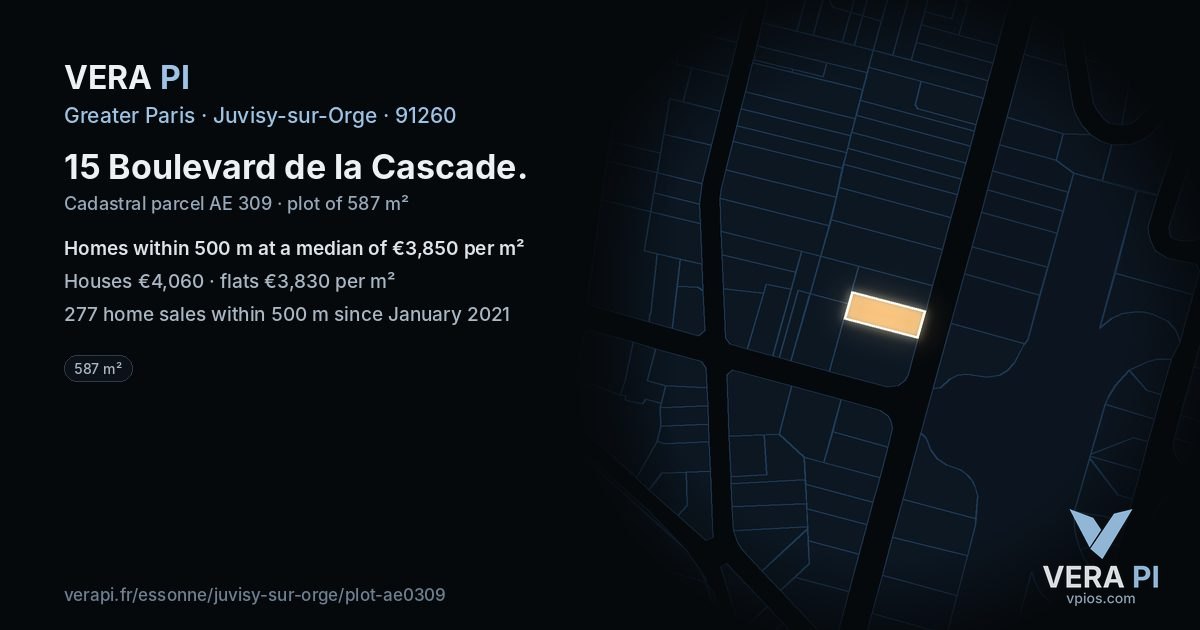 15 Boulevard de la Cascade, Juvisy-sur-Orge at night – the plot lit, the parcels around coloured by the prices near them