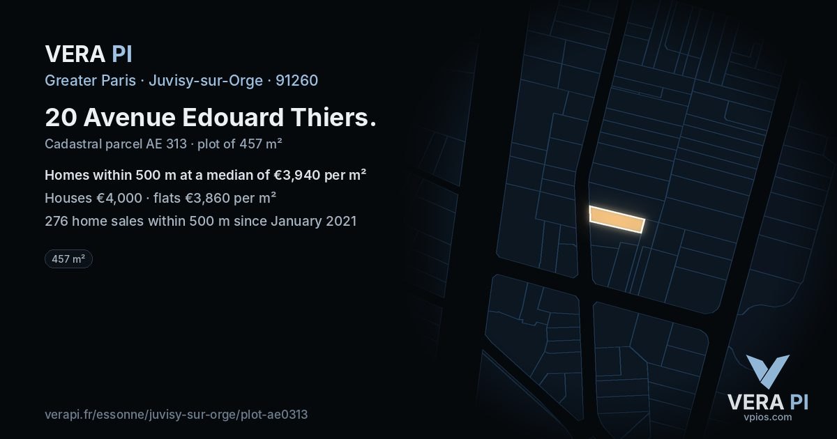 20 Avenue Edouard Thiers, Juvisy-sur-Orge at night – the plot lit, the parcels around coloured by the prices near them