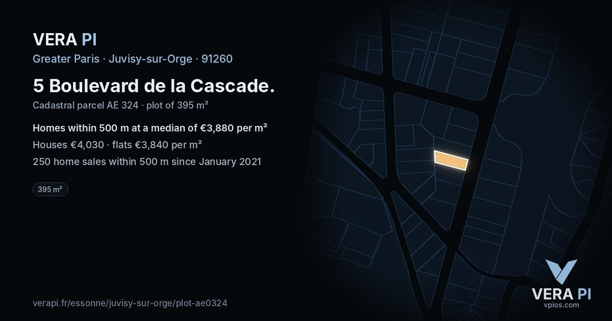 5 Boulevard de la Cascade, Juvisy-sur-Orge at night – the plot lit, the parcels around coloured by the prices near them