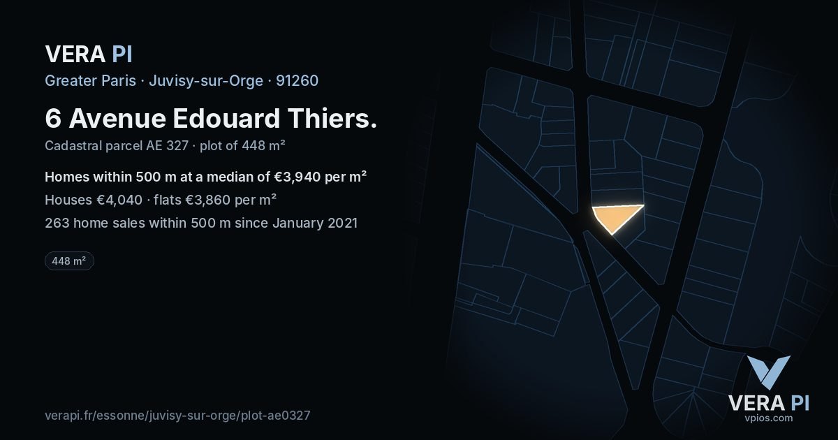 6 Avenue Edouard Thiers, Juvisy-sur-Orge at night – the plot lit, the parcels around coloured by the prices near them