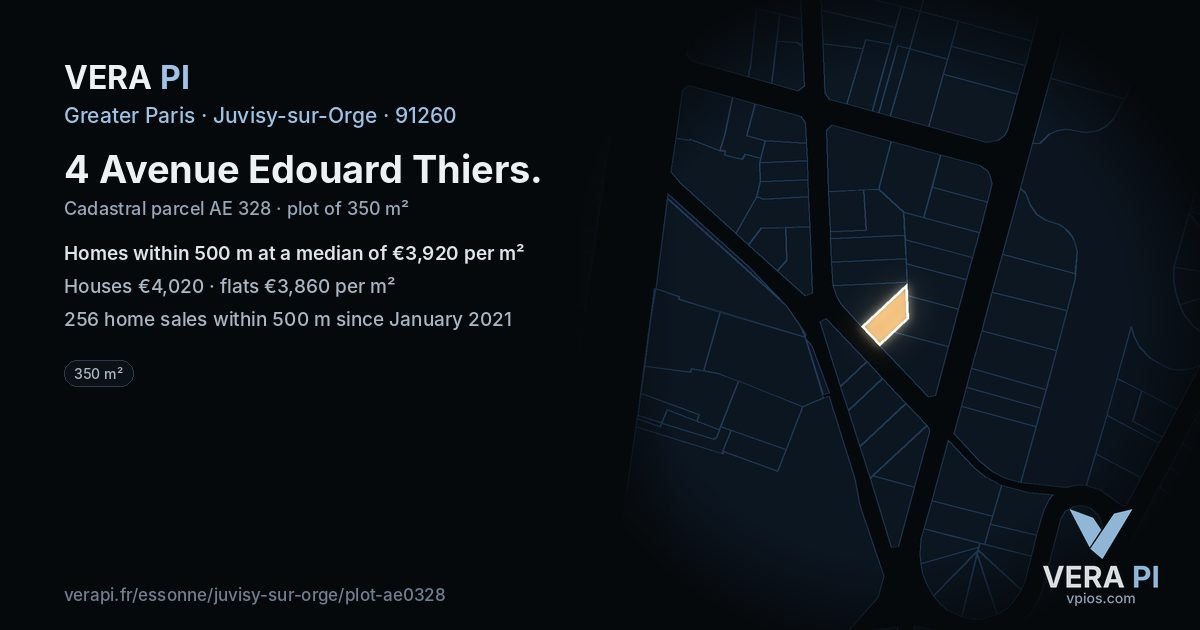 4 Avenue Edouard Thiers, Juvisy-sur-Orge at night – the plot lit, the parcels around coloured by the prices near them