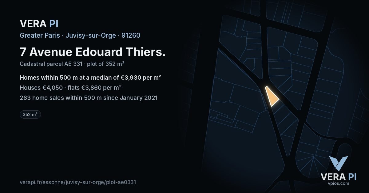 7 Avenue Edouard Thiers, Juvisy-sur-Orge at night – the plot lit, the parcels around coloured by the prices near them