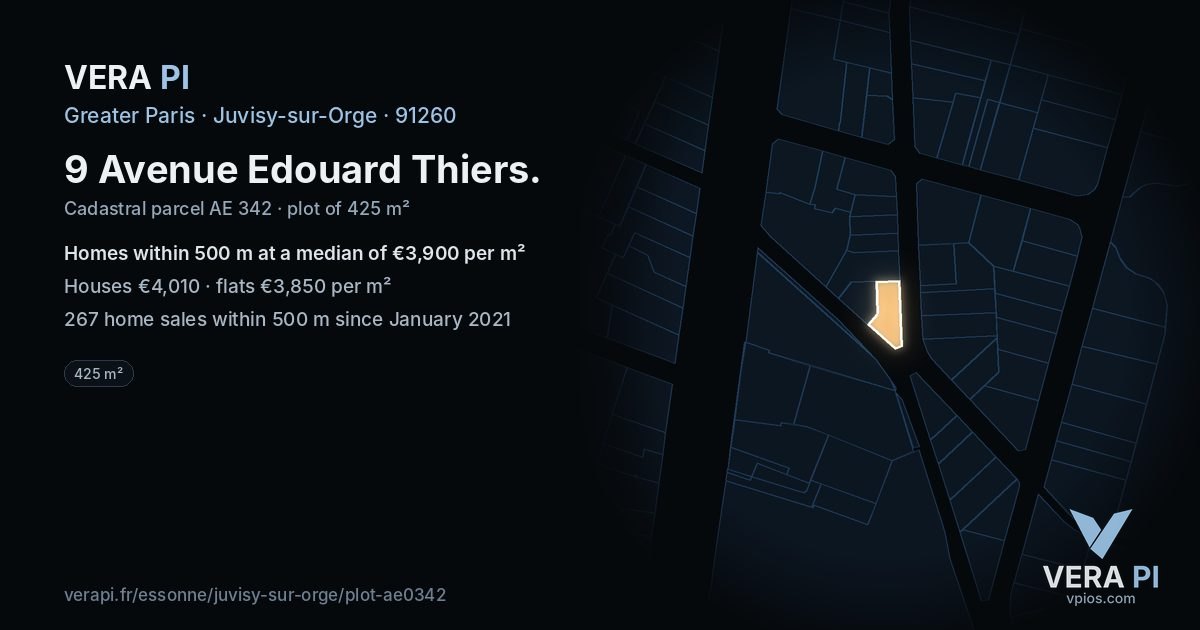 9 Avenue Edouard Thiers, Juvisy-sur-Orge at night – the plot lit, the parcels around coloured by the prices near them
