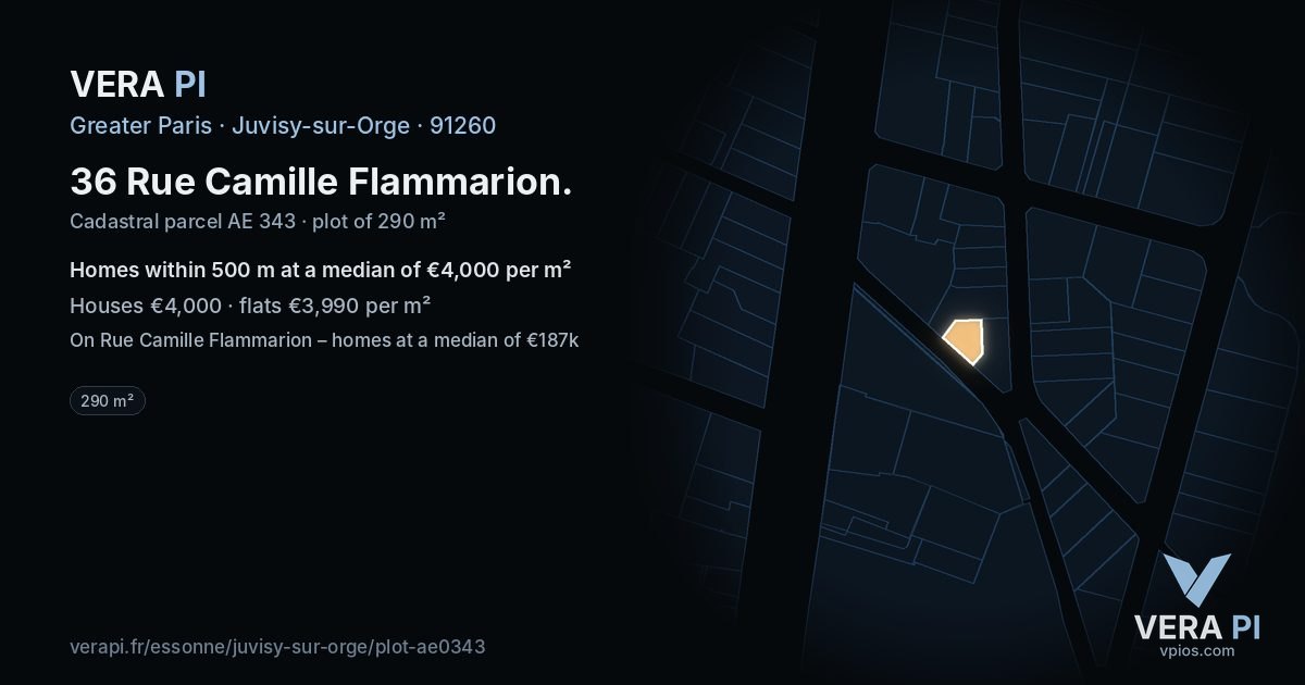 36 Rue Camille Flammarion, Juvisy-sur-Orge at night – the plot lit, the parcels around coloured by the prices near them