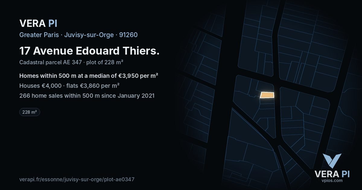 17 Avenue Edouard Thiers, Juvisy-sur-Orge at night – the plot lit, the parcels around coloured by the prices near them