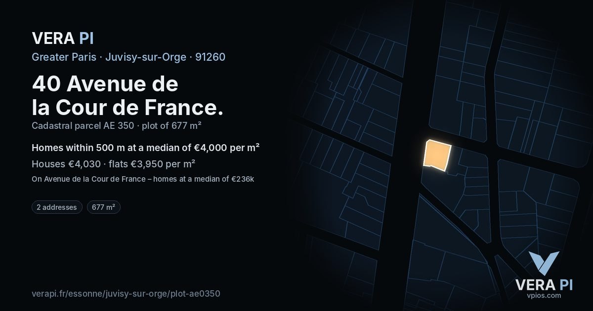 40 Avenue de la Cour de France, Juvisy-sur-Orge at night – the plot lit, the parcels around coloured by the prices near them