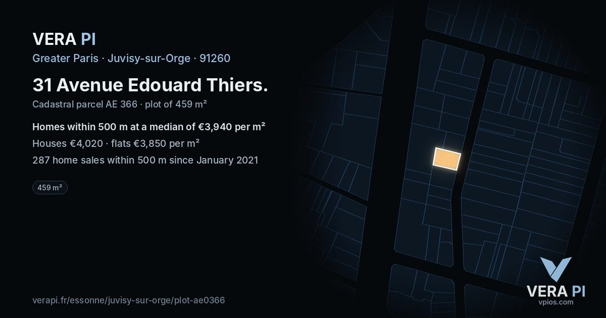 31 Avenue Edouard Thiers, Juvisy-sur-Orge at night – the plot lit, the parcels around coloured by the prices near them