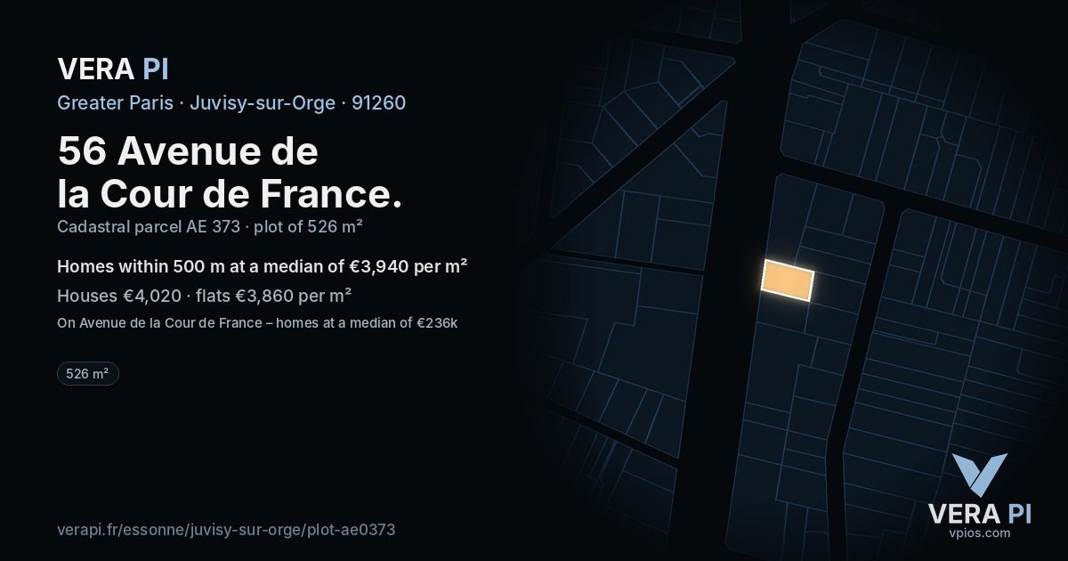 56 Avenue de la Cour de France, Juvisy-sur-Orge at night – the plot lit, the parcels around coloured by the prices near them