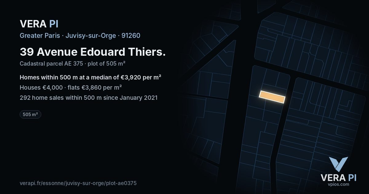 39 Avenue Edouard Thiers, Juvisy-sur-Orge at night – the plot lit, the parcels around coloured by the prices near them