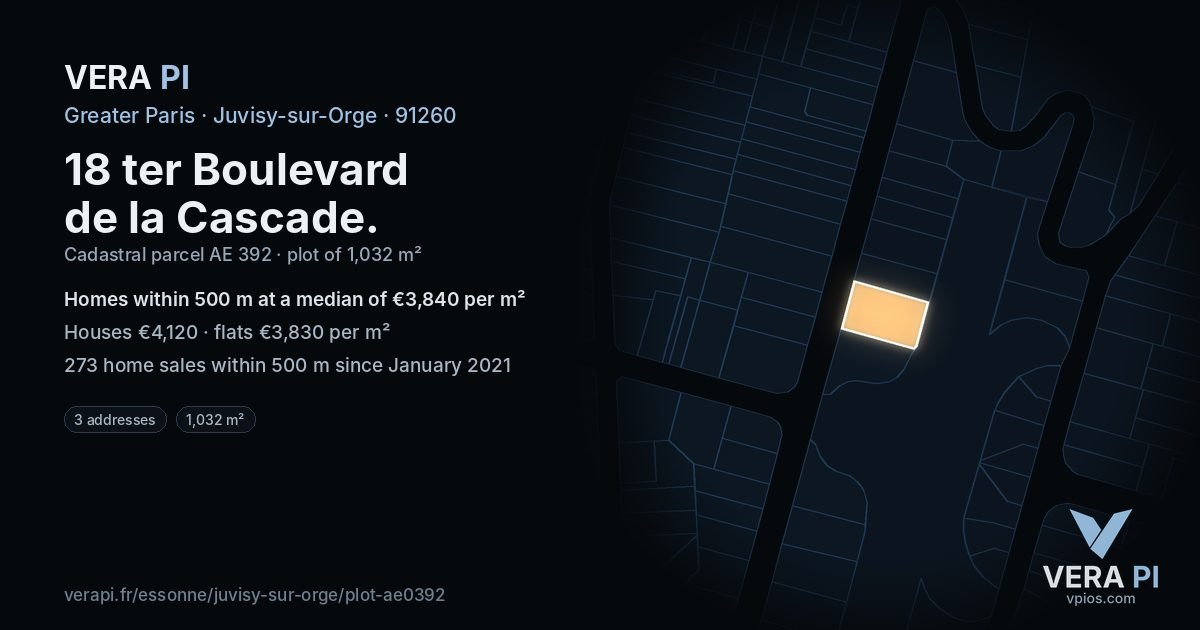 18 ter Boulevard de la Cascade, Juvisy-sur-Orge at night – the plot lit, the parcels around coloured by the prices near them