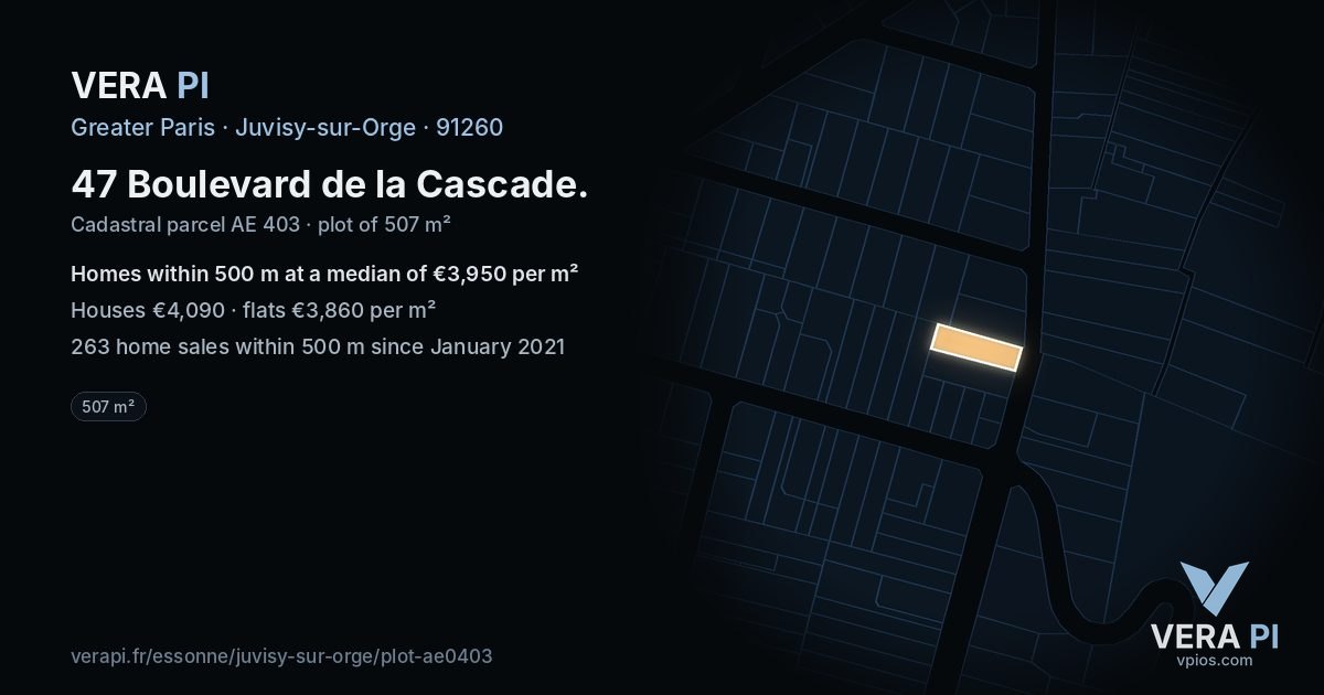 47 Boulevard de la Cascade, Juvisy-sur-Orge at night – the plot lit, the parcels around coloured by the prices near them