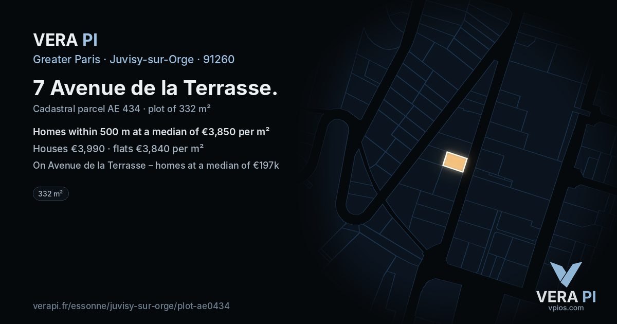 7 Avenue de la Terrasse, Juvisy-sur-Orge at night – the plot lit, the parcels around coloured by the prices near them