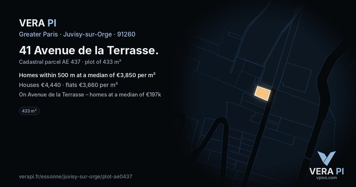 41 Avenue de la Terrasse, Juvisy-sur-Orge at night – the plot lit, the parcels around coloured by the prices near them