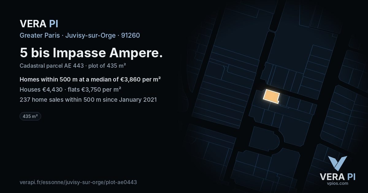 5 bis Impasse Ampere, Juvisy-sur-Orge at night – the plot lit, the parcels around coloured by the prices near them