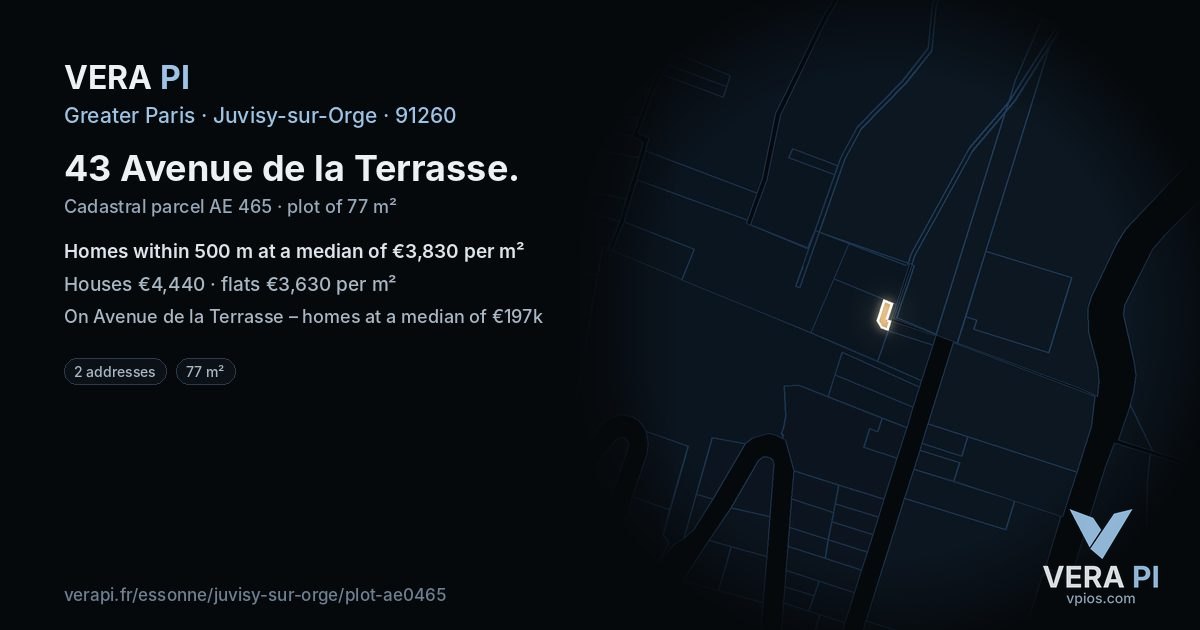 43 Avenue de la Terrasse, Juvisy-sur-Orge at night – the plot lit, the parcels around coloured by the prices near them