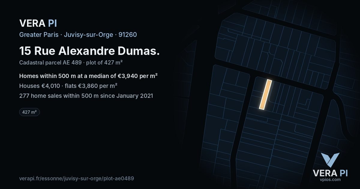 15 Rue Alexandre Dumas, Juvisy-sur-Orge at night – the plot lit, the parcels around coloured by the prices near them
