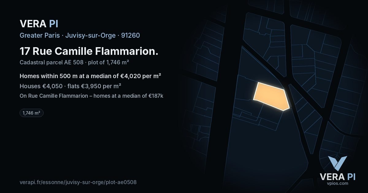 17 Rue Camille Flammarion, Juvisy-sur-Orge at night – the plot lit, the parcels around coloured by the prices near them