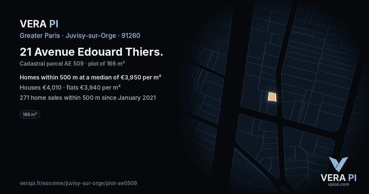 21 Avenue Edouard Thiers, Juvisy-sur-Orge at night – the plot lit, the parcels around coloured by the prices near them