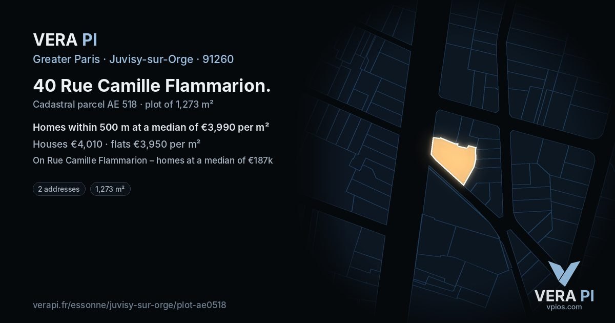 40 Rue Camille Flammarion, Juvisy-sur-Orge at night – the plot lit, the parcels around coloured by the prices near them