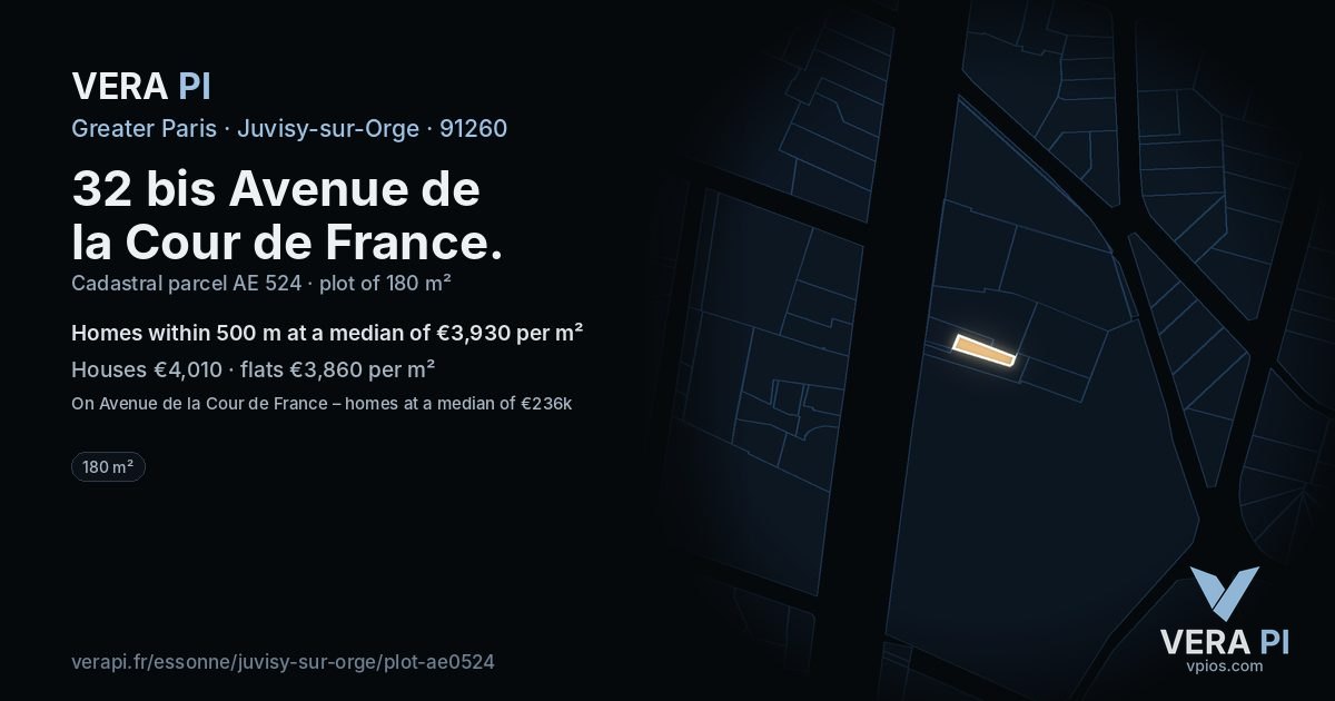 32 bis Avenue de la Cour de France, Juvisy-sur-Orge at night – the plot lit, the parcels around coloured by the prices near them
