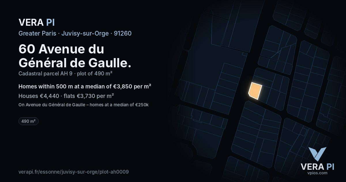 60 Avenue du Général de Gaulle, Juvisy-sur-Orge at night – the plot lit, the parcels around coloured by the prices near them