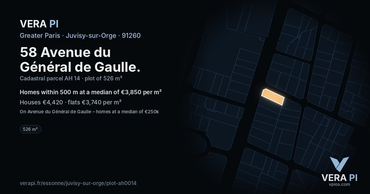 58 Avenue du Général de Gaulle, Juvisy-sur-Orge at night – the plot lit, the parcels around coloured by the prices near them