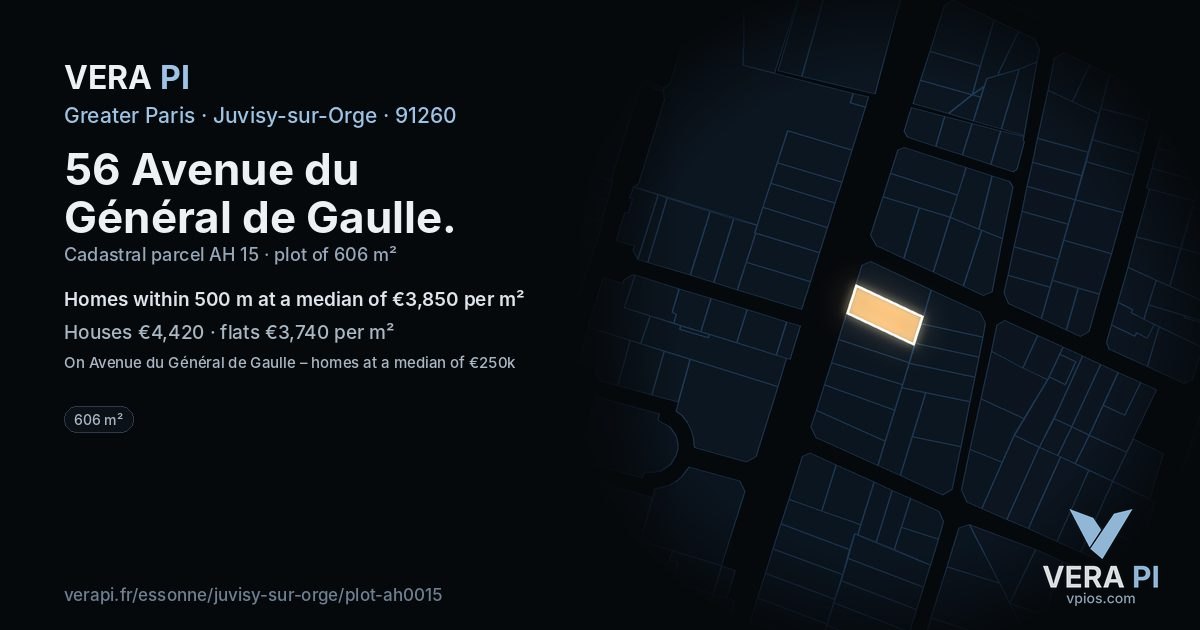 56 Avenue du Général de Gaulle, Juvisy-sur-Orge at night – the plot lit, the parcels around coloured by the prices near them