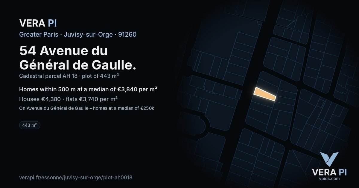 54 Avenue du Général de Gaulle, Juvisy-sur-Orge at night – the plot lit, the parcels around coloured by the prices near them