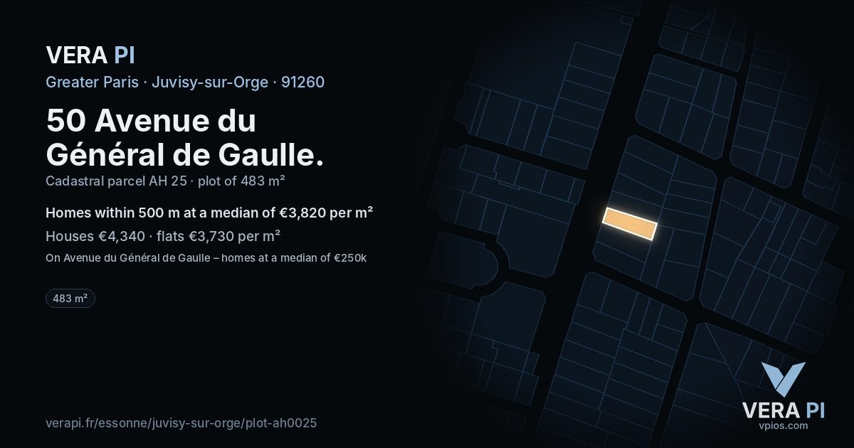 50 Avenue du Général de Gaulle, Juvisy-sur-Orge at night – the plot lit, the parcels around coloured by the prices near them