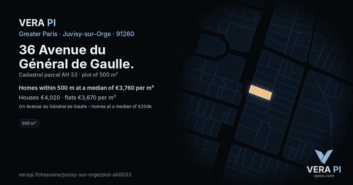 36 Avenue du Général de Gaulle, Juvisy-sur-Orge at night – the plot lit, the parcels around coloured by the prices near them