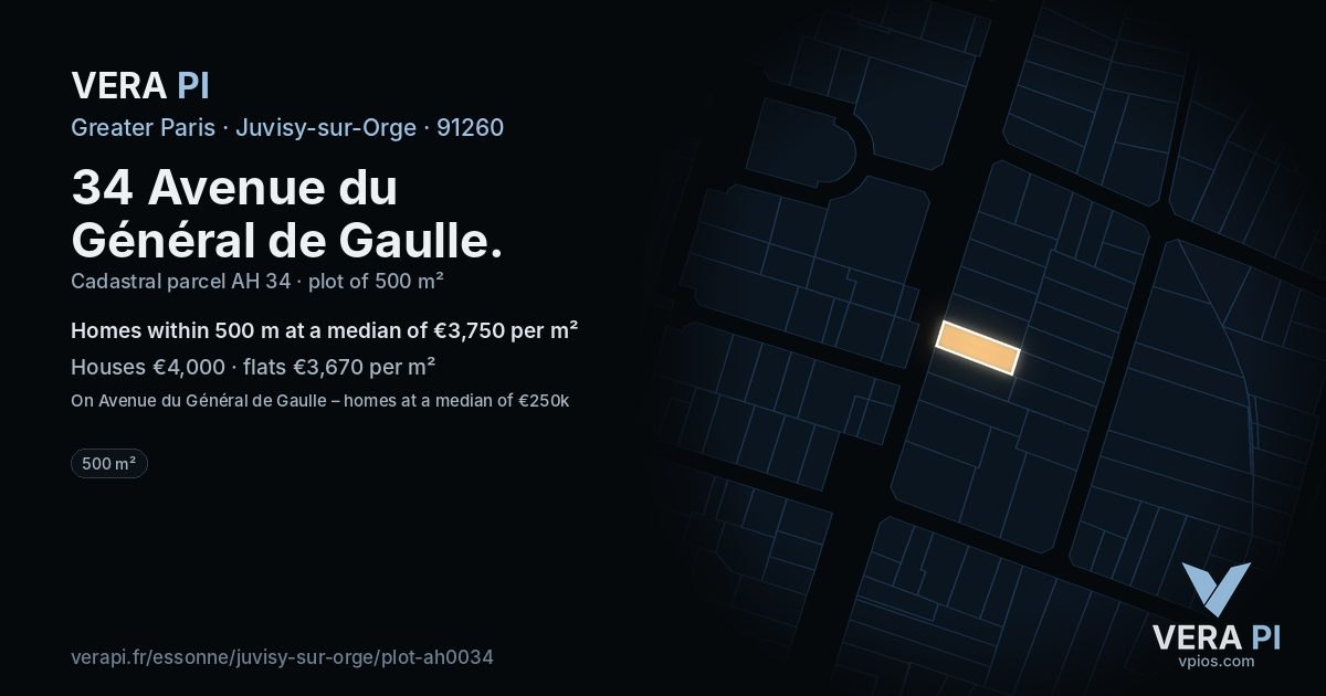 34 Avenue du Général de Gaulle, Juvisy-sur-Orge at night – the plot lit, the parcels around coloured by the prices near them