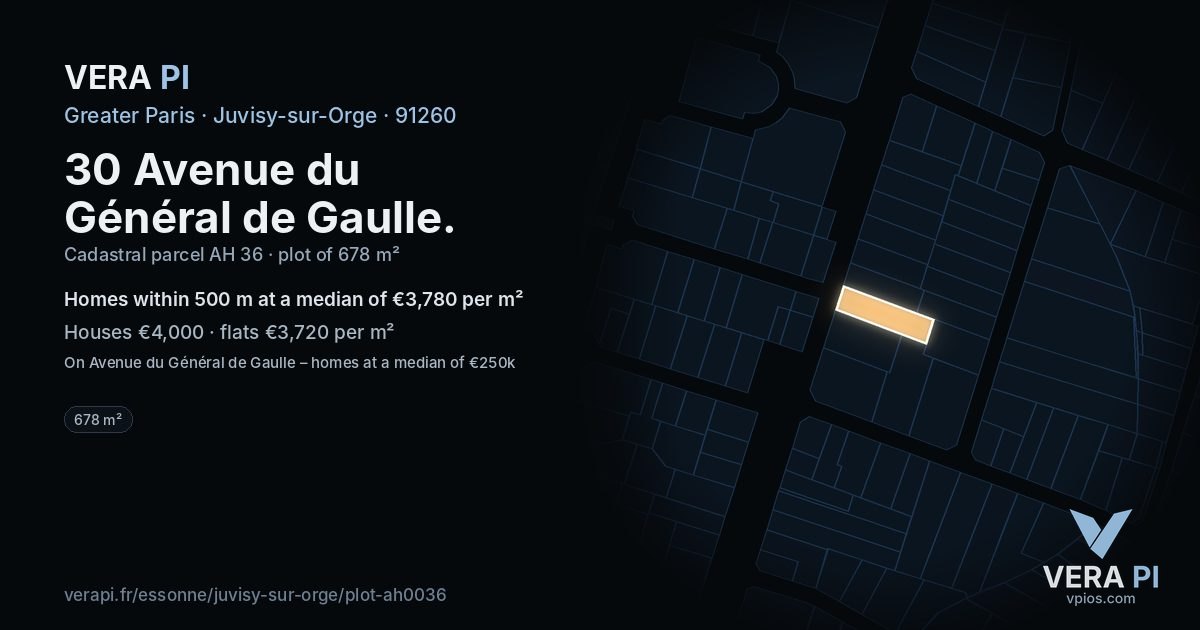 30 Avenue du Général de Gaulle, Juvisy-sur-Orge at night – the plot lit, the parcels around coloured by the prices near them