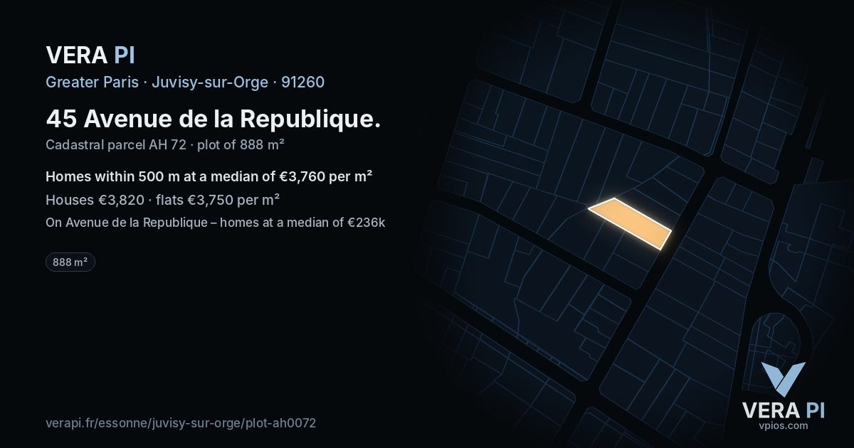 45 Avenue de la Republique, Juvisy-sur-Orge at night – the plot lit, the parcels around coloured by the prices near them