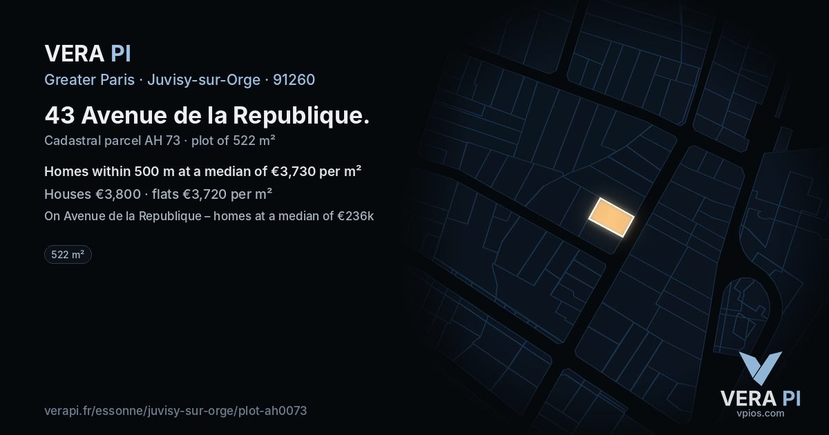 43 Avenue de la Republique, Juvisy-sur-Orge at night – the plot lit, the parcels around coloured by the prices near them
