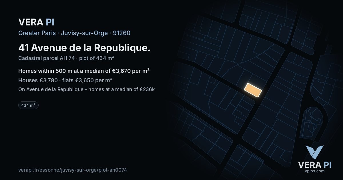 41 Avenue de la Republique, Juvisy-sur-Orge at night – the plot lit, the parcels around coloured by the prices near them