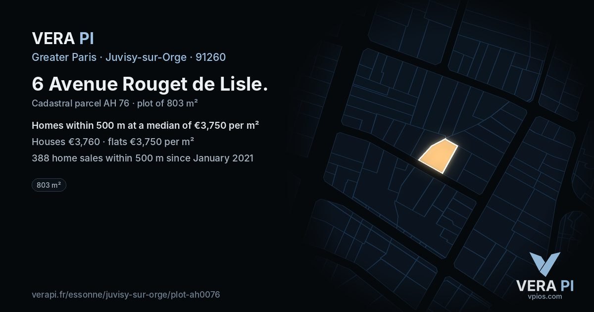 6 Avenue Rouget de Lisle, Juvisy-sur-Orge at night – the plot lit, the parcels around coloured by the prices near them