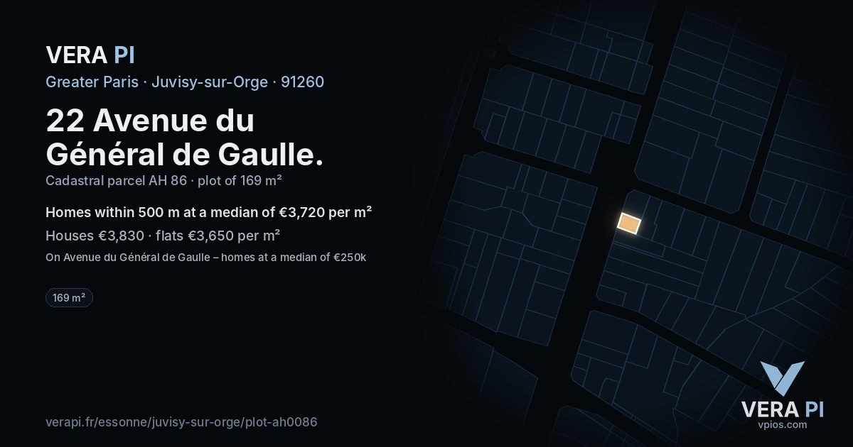 22 Avenue du Général de Gaulle, Juvisy-sur-Orge at night – the plot lit, the parcels around coloured by the prices near them