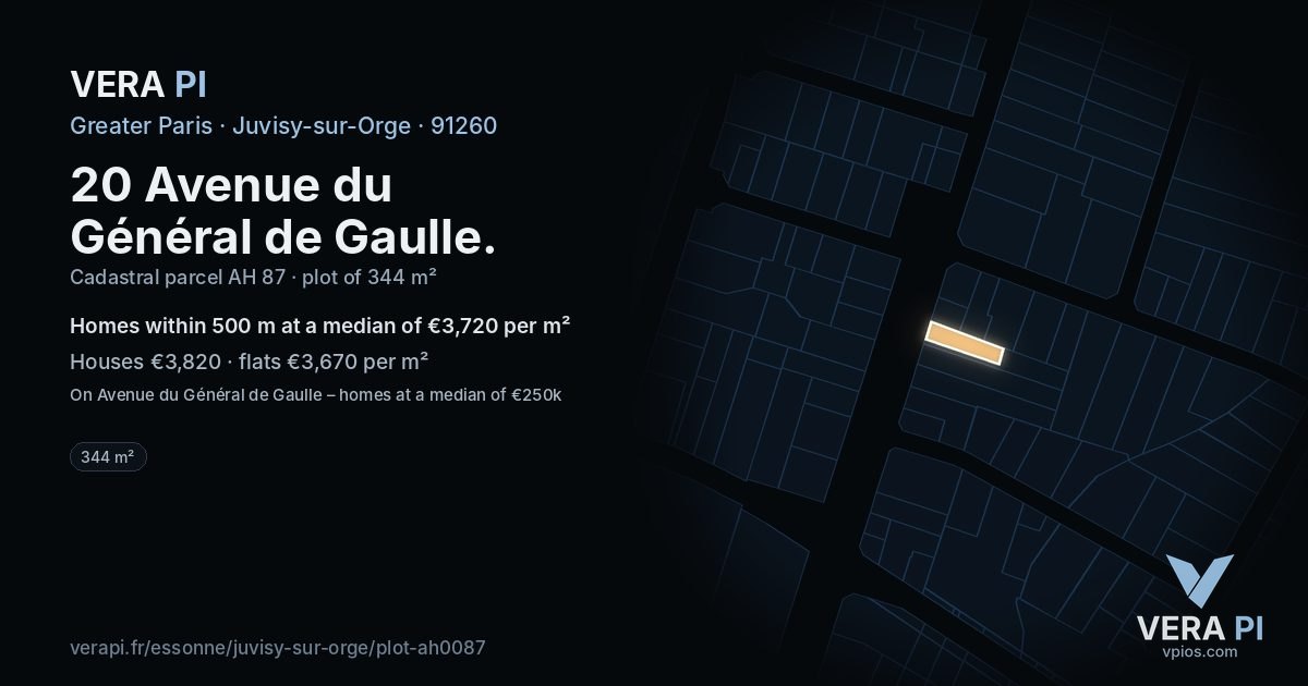 20 Avenue du Général de Gaulle, Juvisy-sur-Orge at night – the plot lit, the parcels around coloured by the prices near them