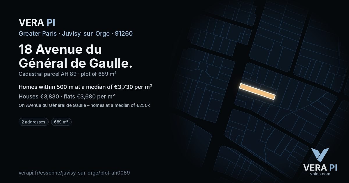 18 Avenue du Général de Gaulle, Juvisy-sur-Orge at night – the plot lit, the parcels around coloured by the prices near them