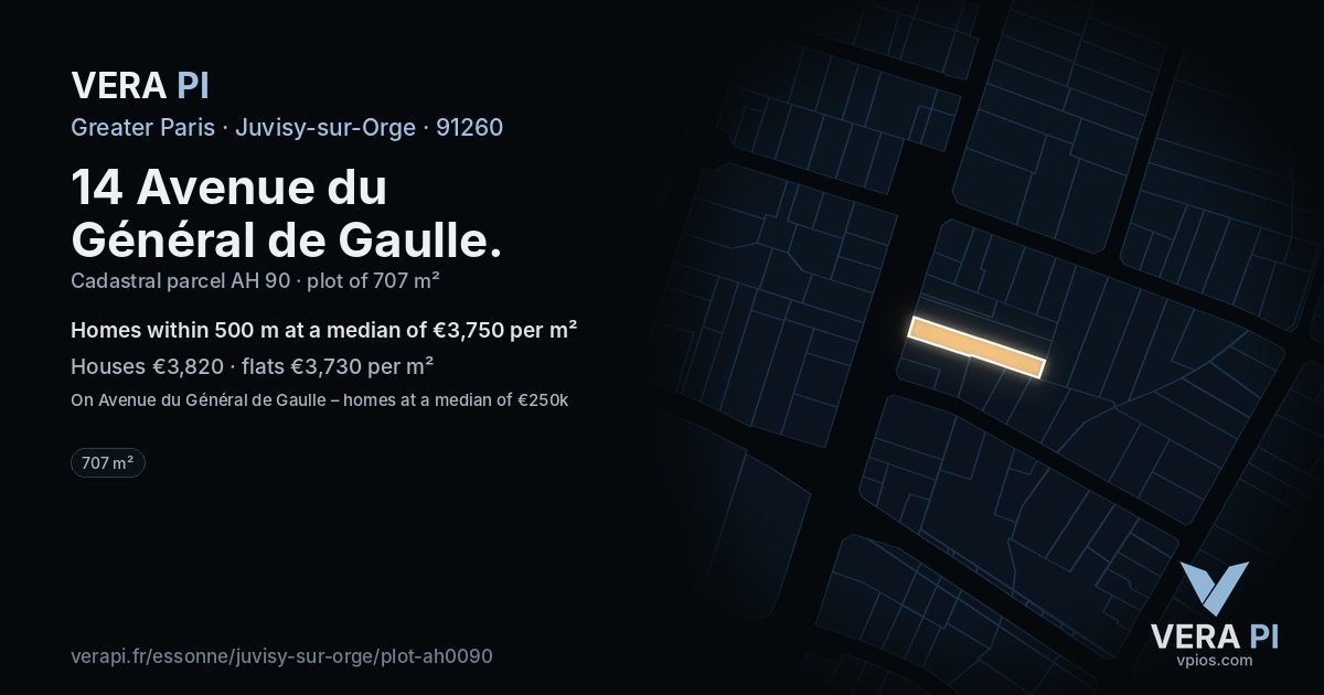 14 Avenue du Général de Gaulle, Juvisy-sur-Orge at night – the plot lit, the parcels around coloured by the prices near them
