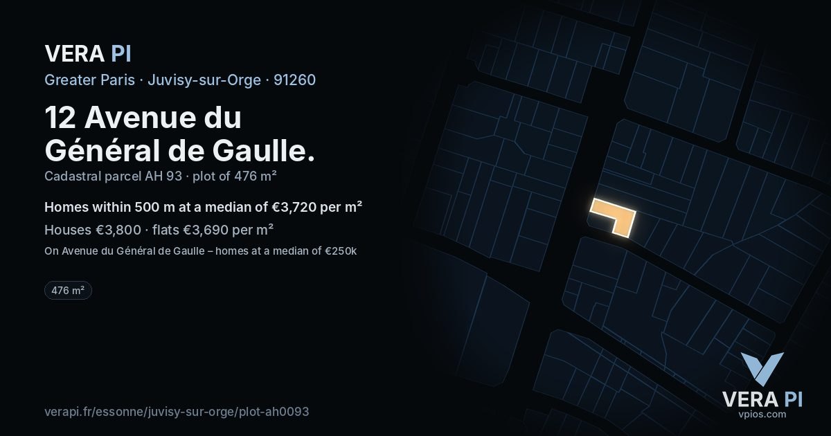 12 Avenue du Général de Gaulle, Juvisy-sur-Orge at night – the plot lit, the parcels around coloured by the prices near them