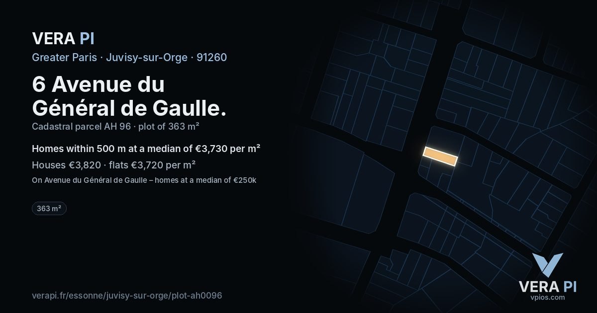 6 Avenue du Général de Gaulle, Juvisy-sur-Orge at night – the plot lit, the parcels around coloured by the prices near them