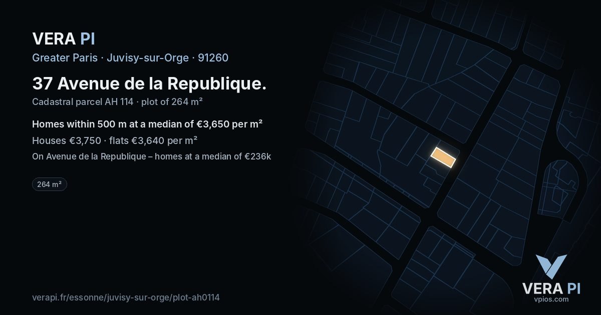 37 Avenue de la Republique, Juvisy-sur-Orge at night – the plot lit, the parcels around coloured by the prices near them