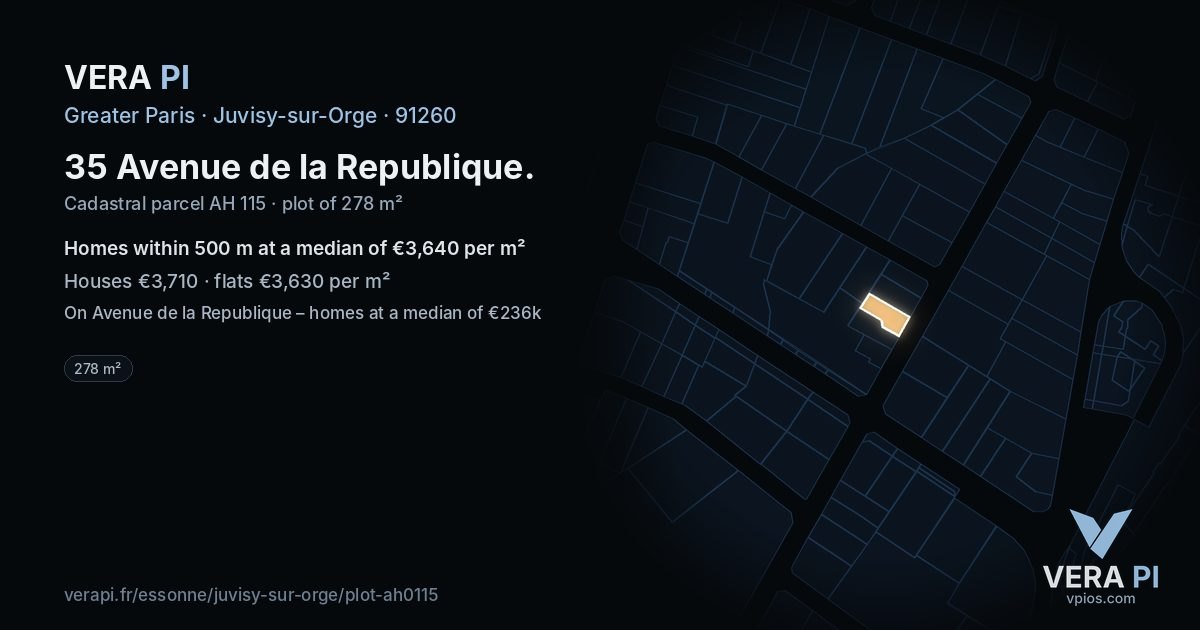 35 Avenue de la Republique, Juvisy-sur-Orge at night – the plot lit, the parcels around coloured by the prices near them