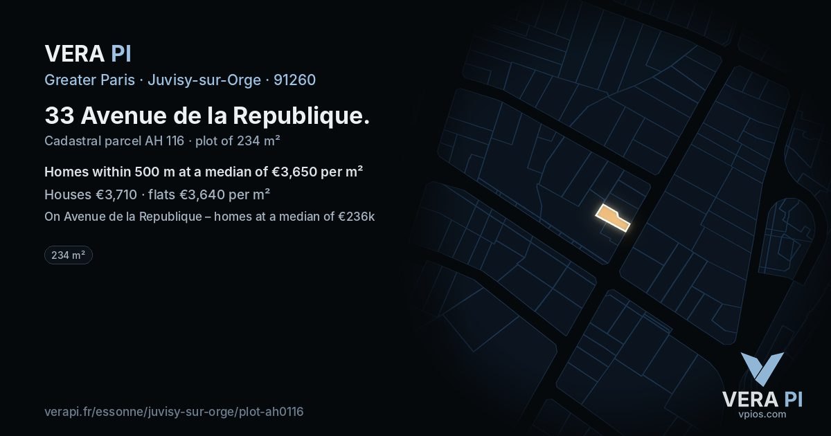 33 Avenue de la Republique, Juvisy-sur-Orge at night – the plot lit, the parcels around coloured by the prices near them