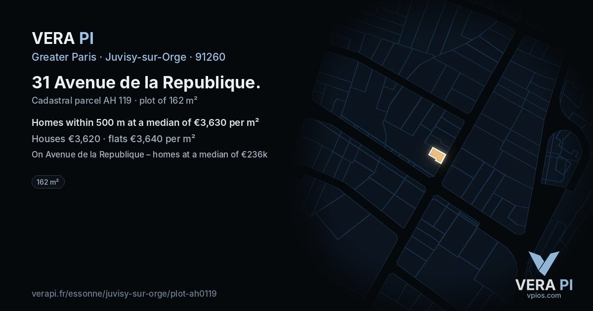 31 Avenue de la Republique, Juvisy-sur-Orge at night – the plot lit, the parcels around coloured by the prices near them