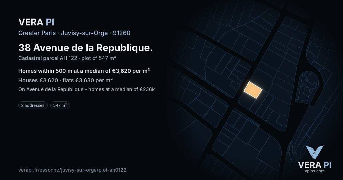 38 Avenue de la Republique, Juvisy-sur-Orge at night – the plot lit, the parcels around coloured by the prices near them