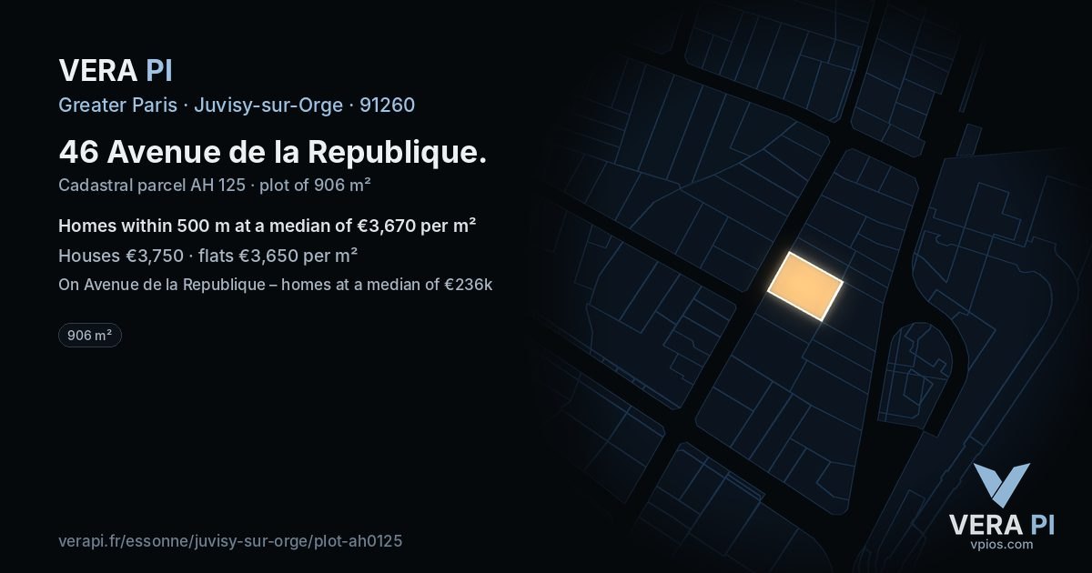 46 Avenue de la Republique, Juvisy-sur-Orge at night – the plot lit, the parcels around coloured by the prices near them